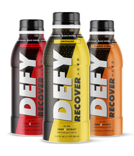 DEFY CBD infused sports drink. DEFY performance beverage, CBD Infused sports drink, veteran-owned, women-owned, black-owned business.