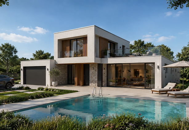 Visualisation architecturale 3D d’une maison contemporaine avec piscine – étude des volume
