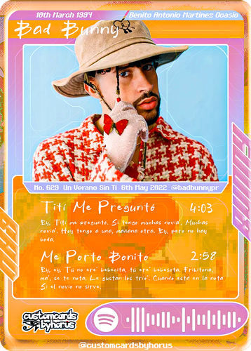 Bad Bunny Holographic Trading Card | customcardsbyhorus