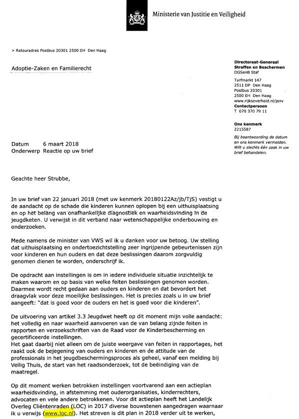 Brief aan Ministers 2018 jeugdzorg