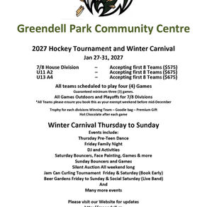 2027 Greendell Winter Carnival Minor Hockey Tournament. Online Registration Opens on October 19