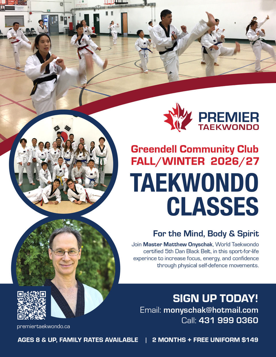 Register for Fall and Winter 2026/2027 Taekwondo Classes