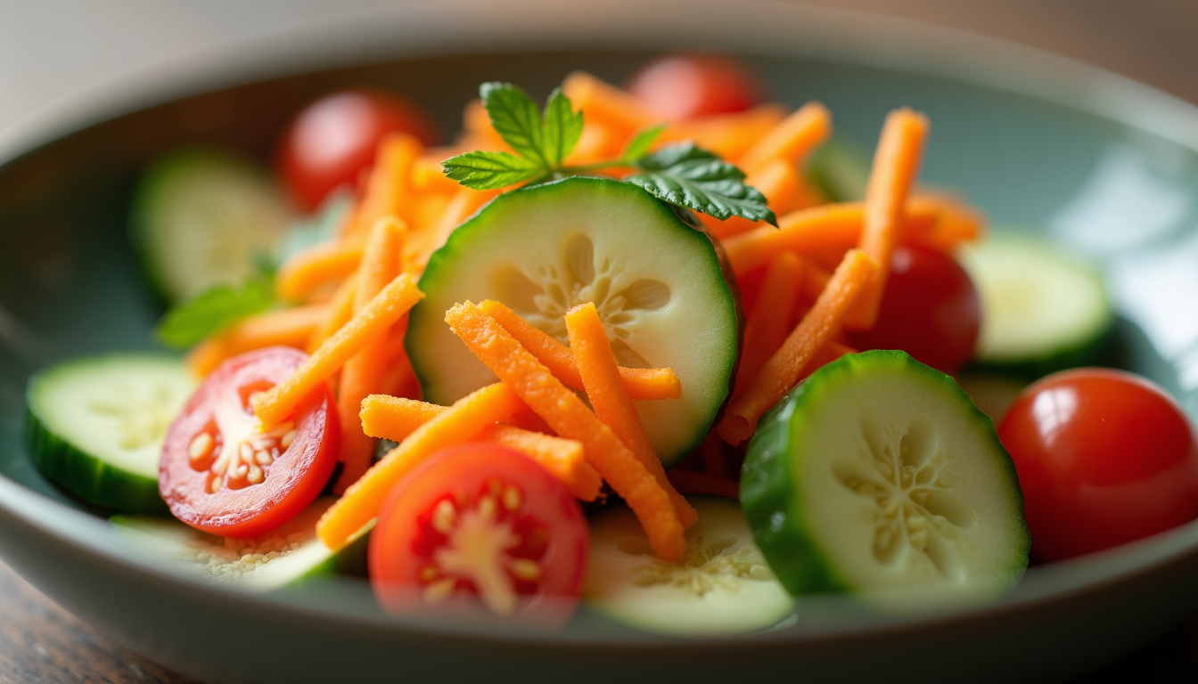 High angle view of colorful vegetable garnishes