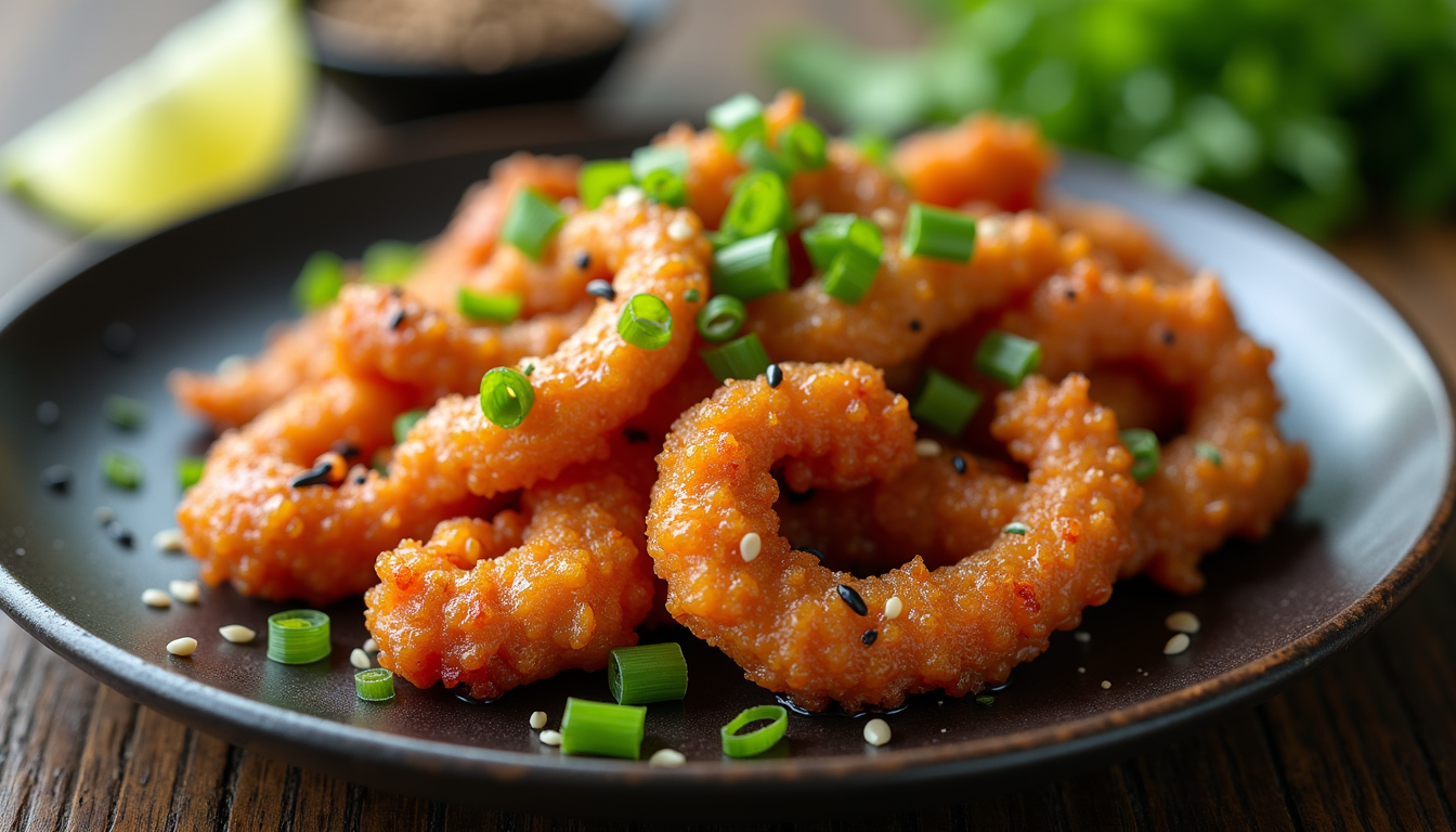 Close-up view of crispy Dragon Chicken strips