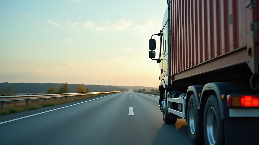 Close-up view of a cargo truck loaded with containers on a highway