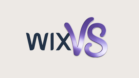 Texte "Wix VS" sur fond beige. "Wix" en noir, "VS" en violet métallique. Atmosphère de comparaison ou de compétition.