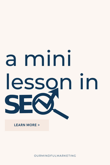 An image with big bold blue text indicating a mini lesson in SEO with a call-to-action to learn more.
