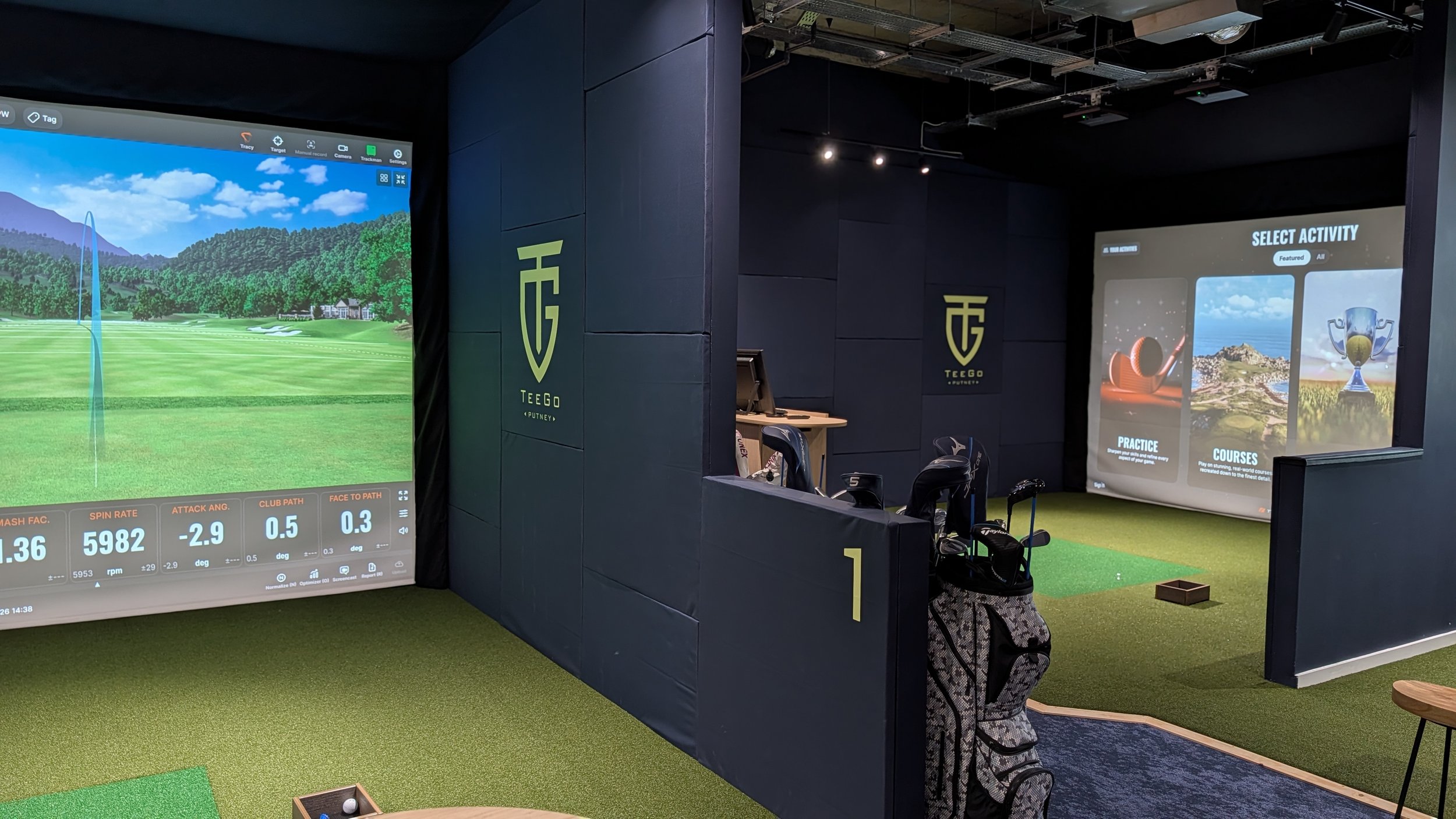 TrackMan simulator bays inside TeeGo Putney