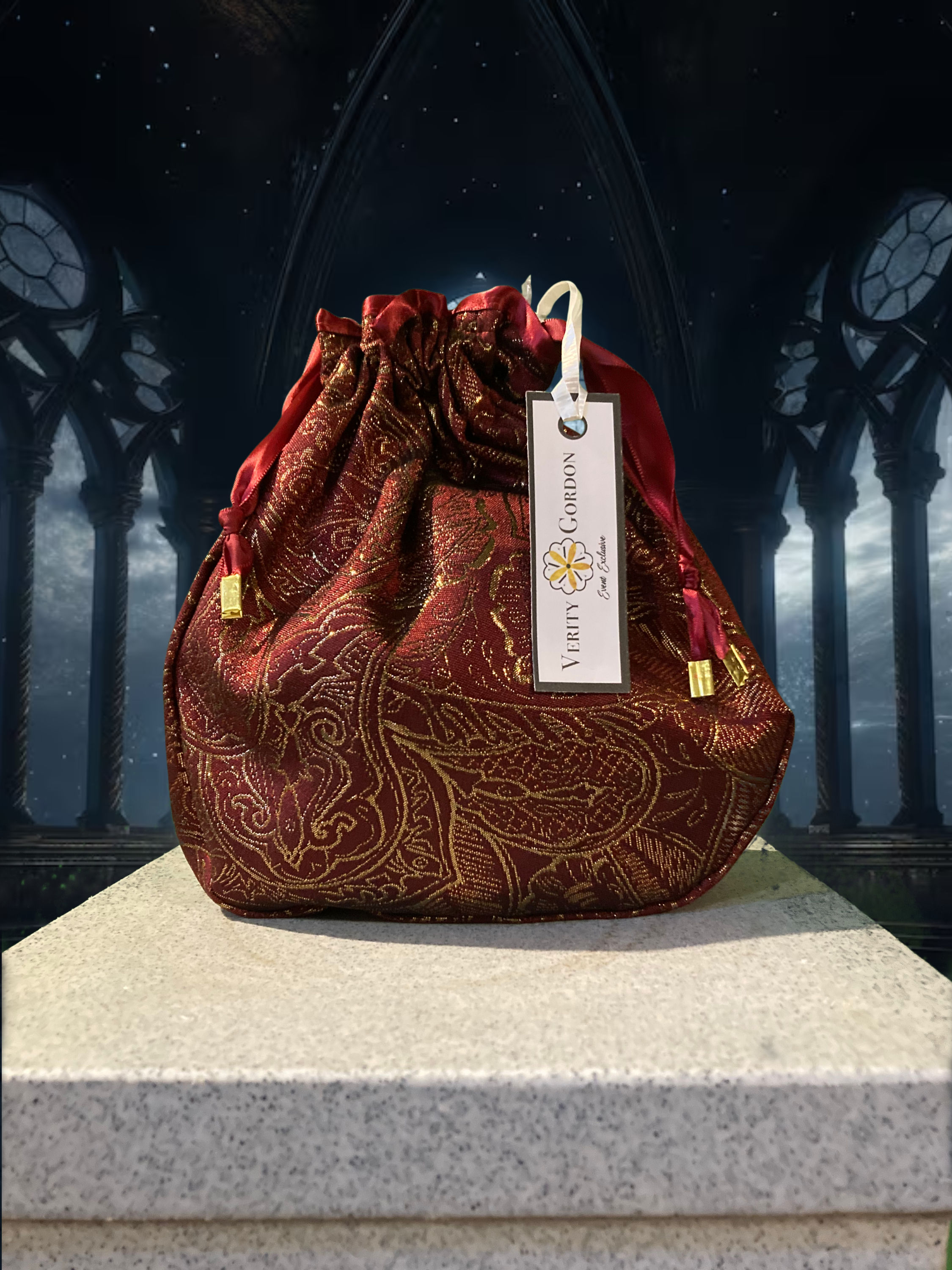 Burgundy Gold Brocade Bag