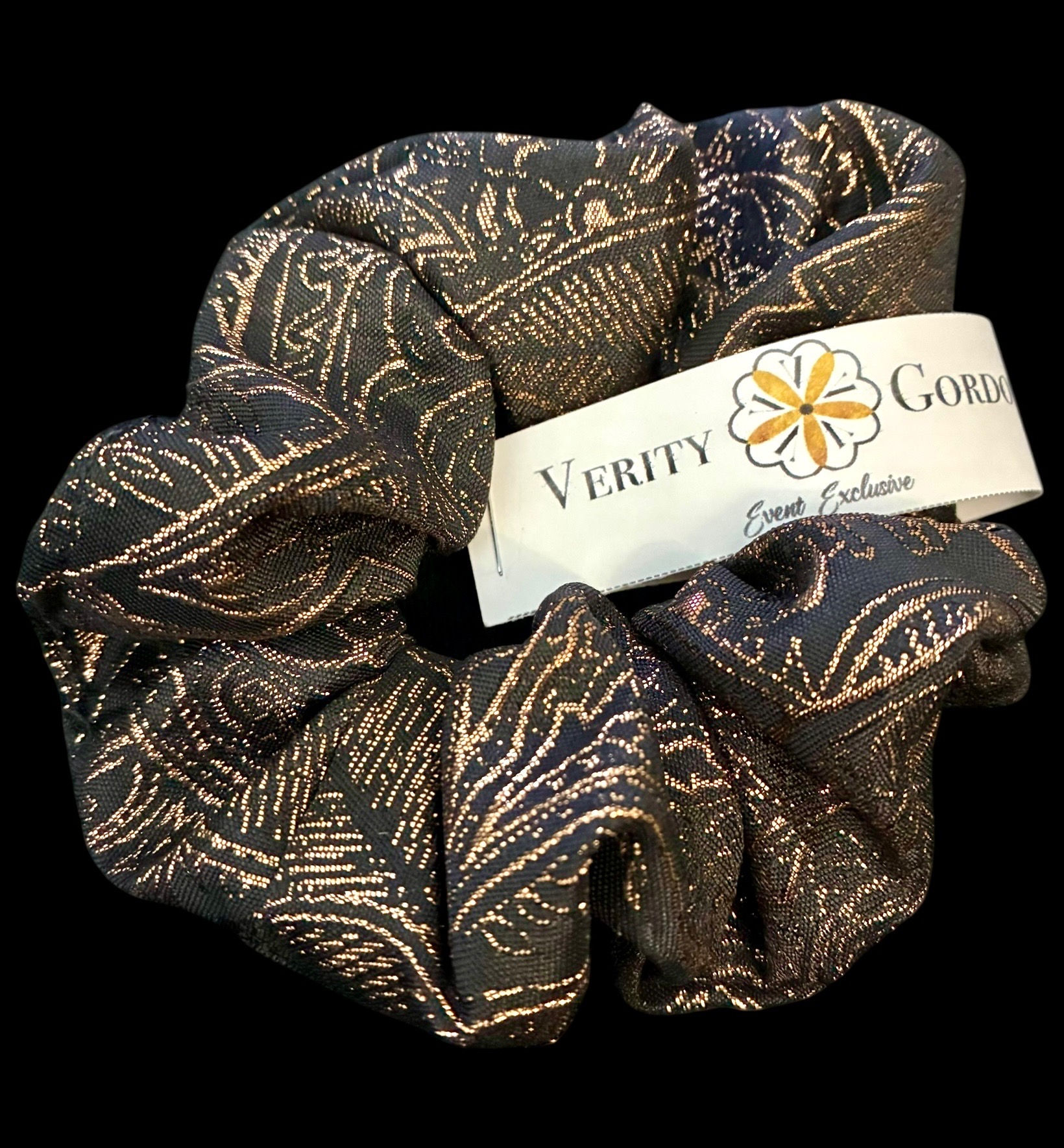 Black and Gold Brocade Scrunchie