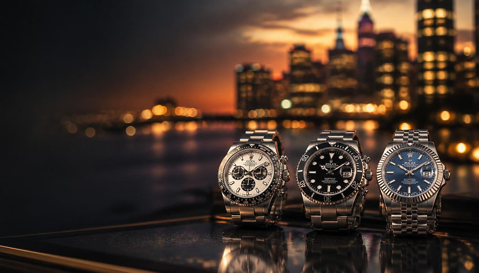 Суперклоны часов Rolex на фоне ночного города — премиальная обложка статьи о лучших репликах Ролекс