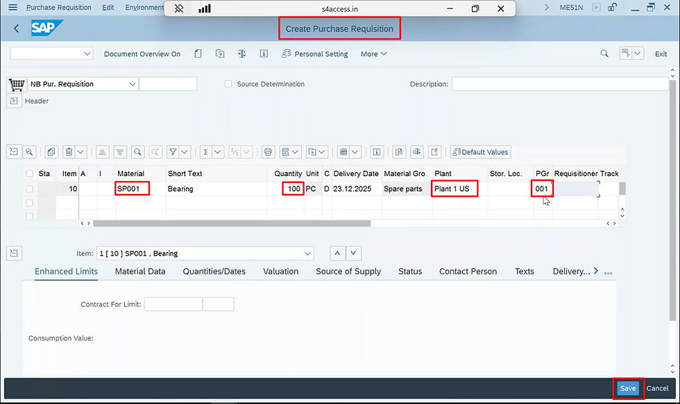 Create purchase requisition in SAP S/4HANA