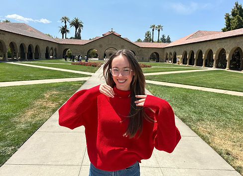 a picture of Violet McCall smiling on the stanford campus
