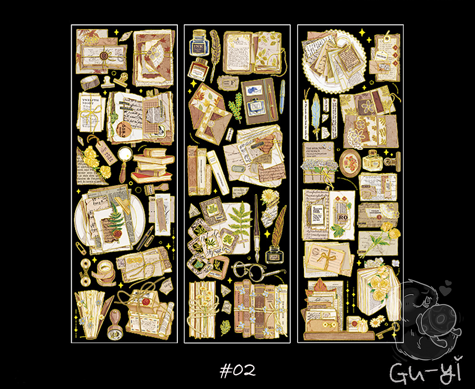 Thumbnail: PET 3D Gold-Foil Stickers, Fresh and Retro Artistic Journal Material Sticker