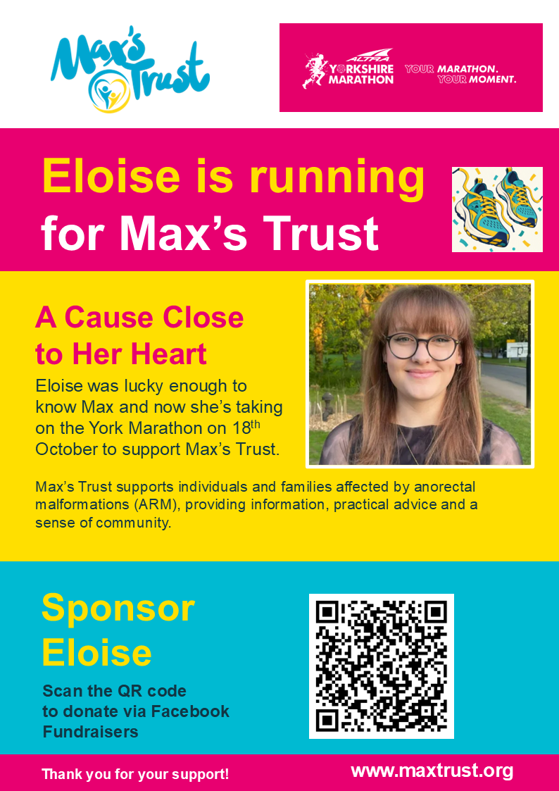 Eloise, a Trustees daughter, is running a Marathon for Max's Trust!