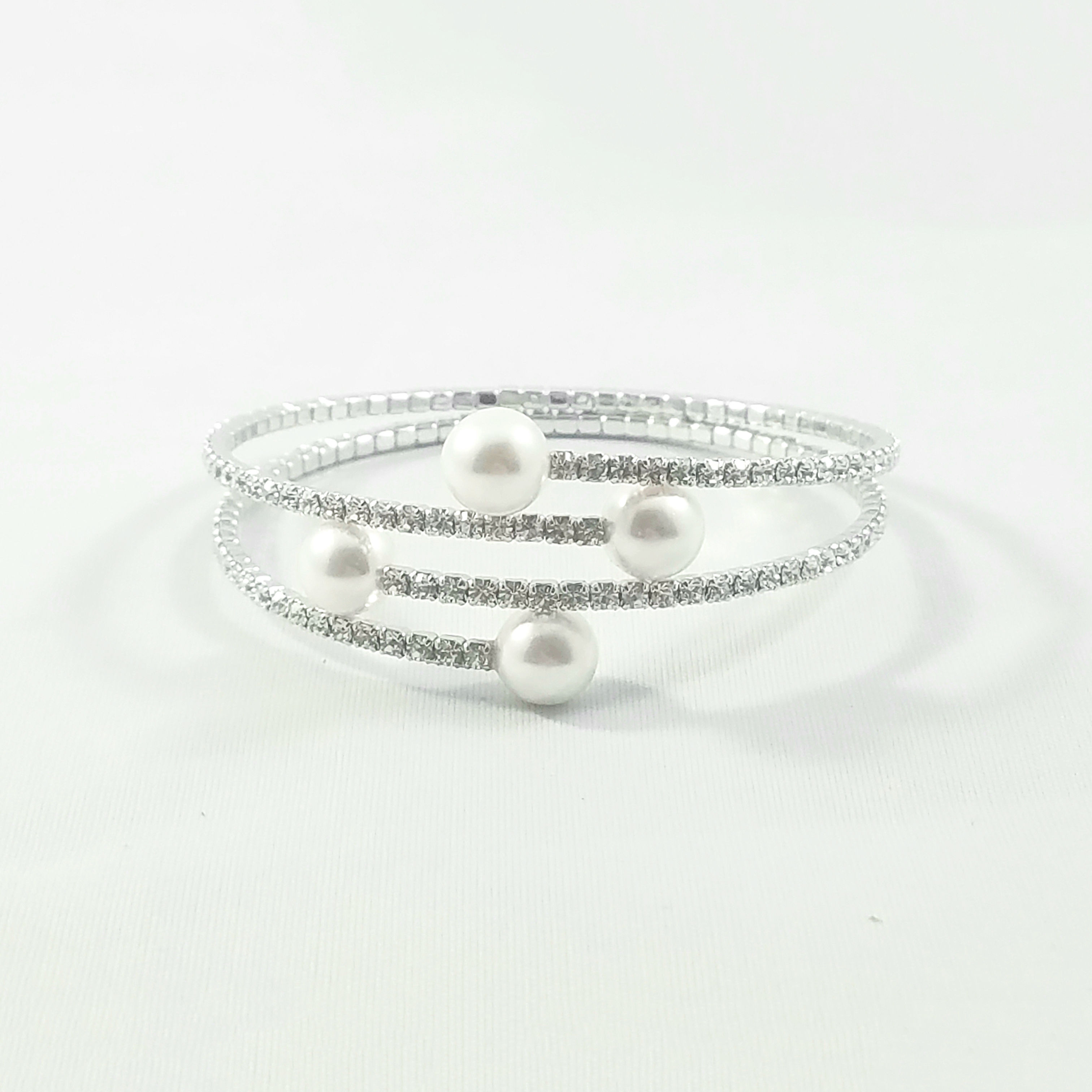 4 Pearl Bangle Rhodium