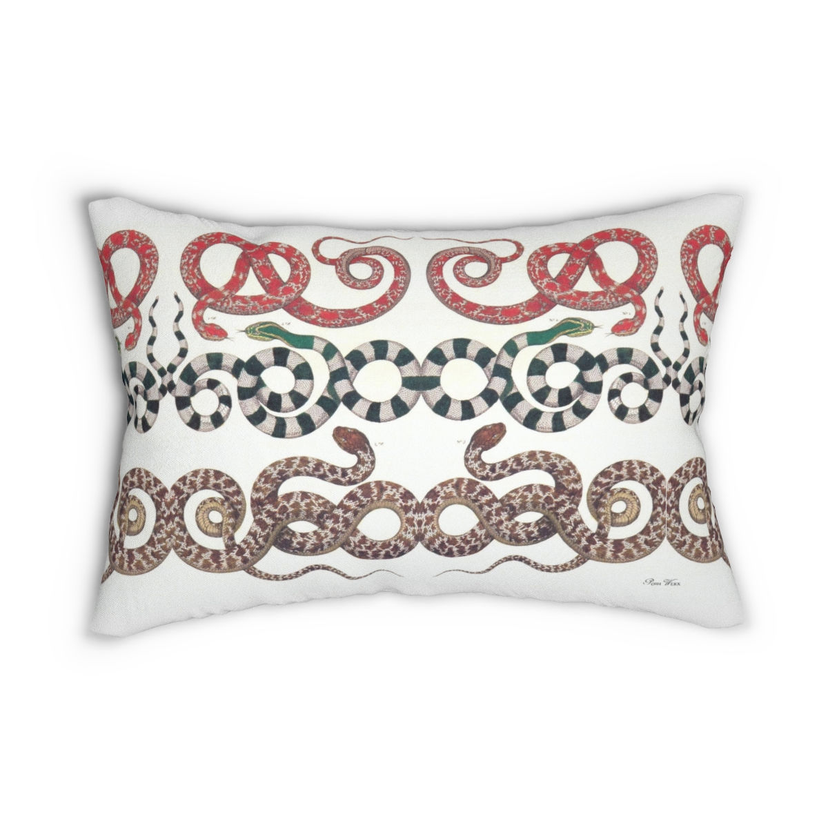Red, Green, Brown Snake Spun Polyester Lumbar Pillow