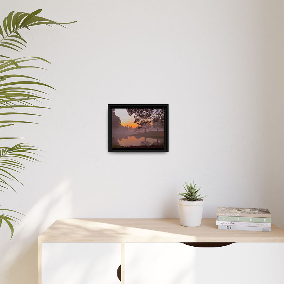 Thumbnail: Sunset Mist Framed Matte Canvas Print — Serene Lakeside Wall Art (16 variants)