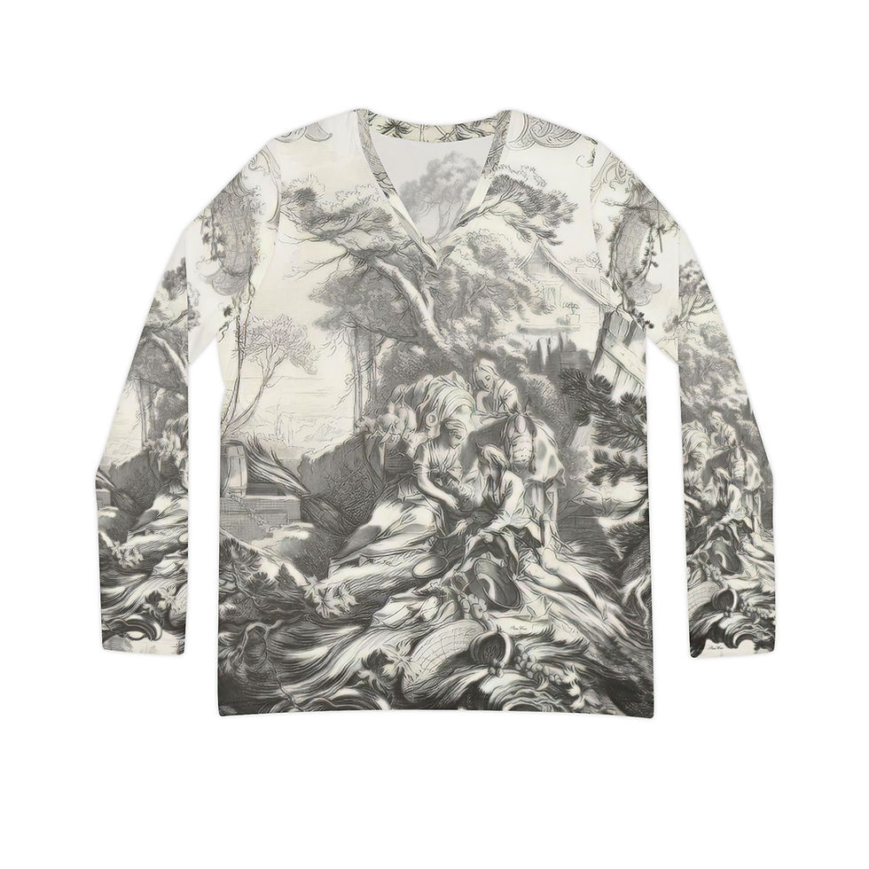 French Toile Three Maidens Women's Long Sleeve V-neck Shirt (8 sizes)