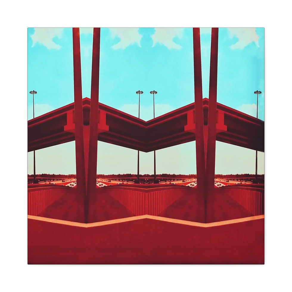 Thumbnail: Crimson Fly Over Canvas Print — Abstract Freeway Wall Art, 8 Square Sizes