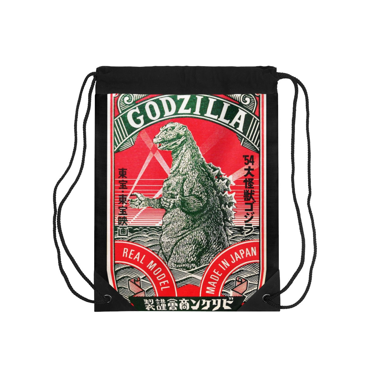 Japanese Art Godzilla Drawstring Bag