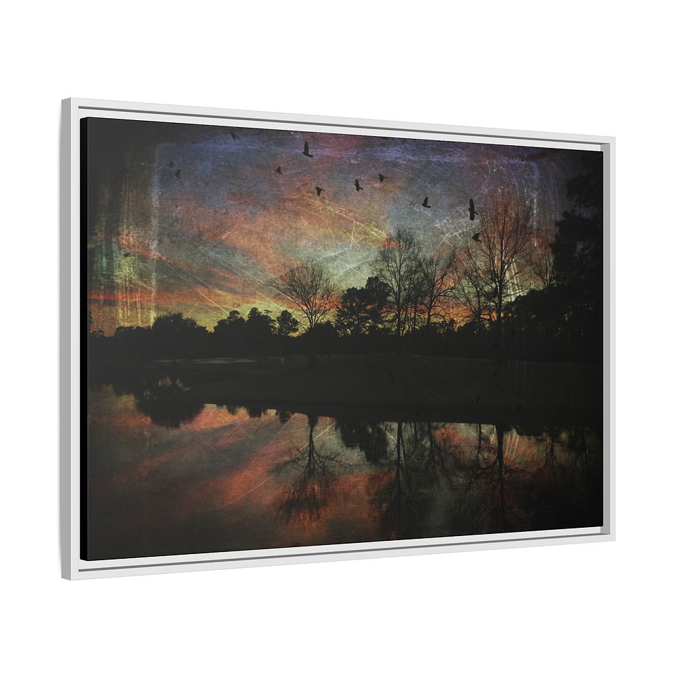 Thumbnail: Sunset Reflection Framed Matte Canvas Print — Sunset Lake Reflection (4 sizes)