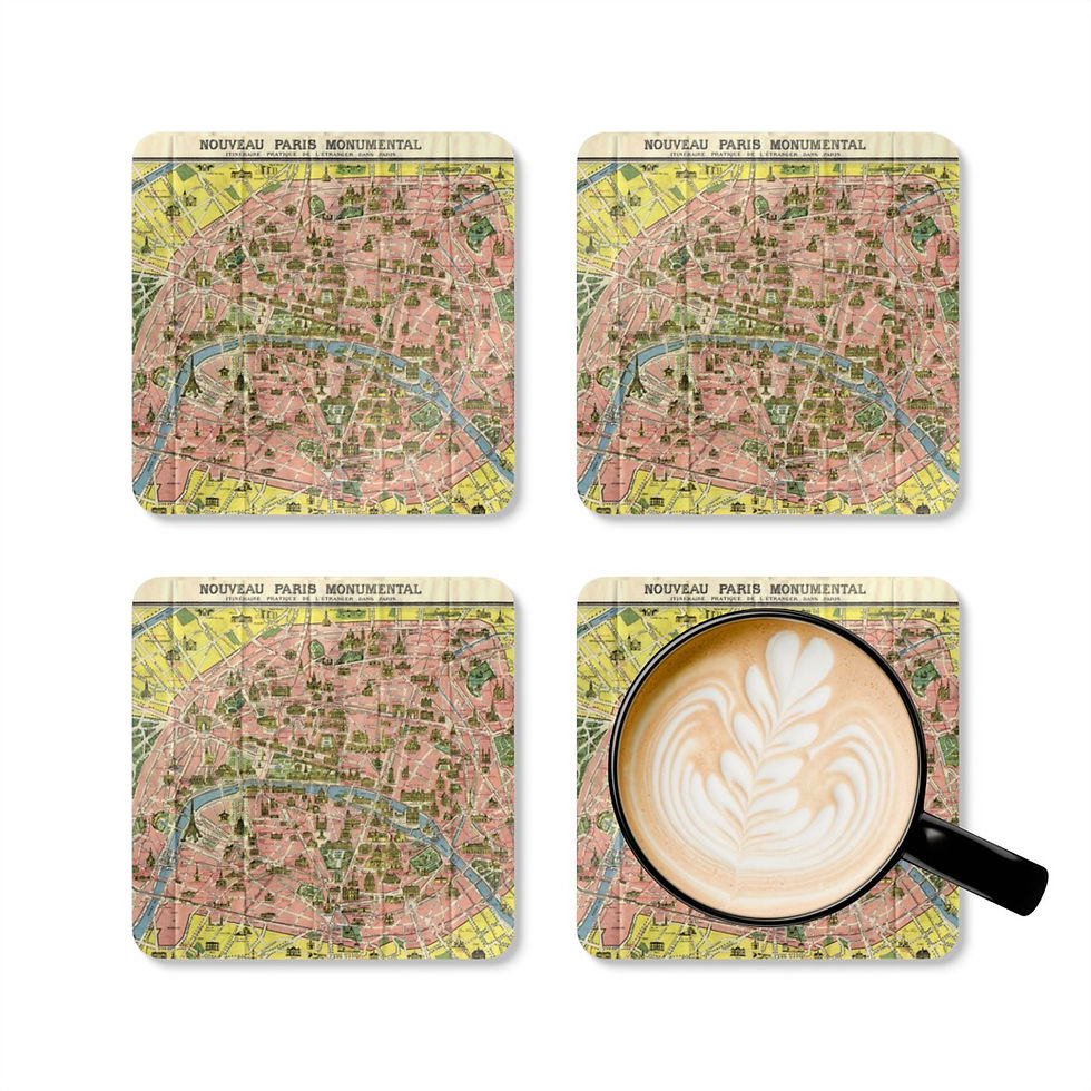 Thumbnail: Paris Vintage Map (with fold marks) Corkwood Coaster Set (4)