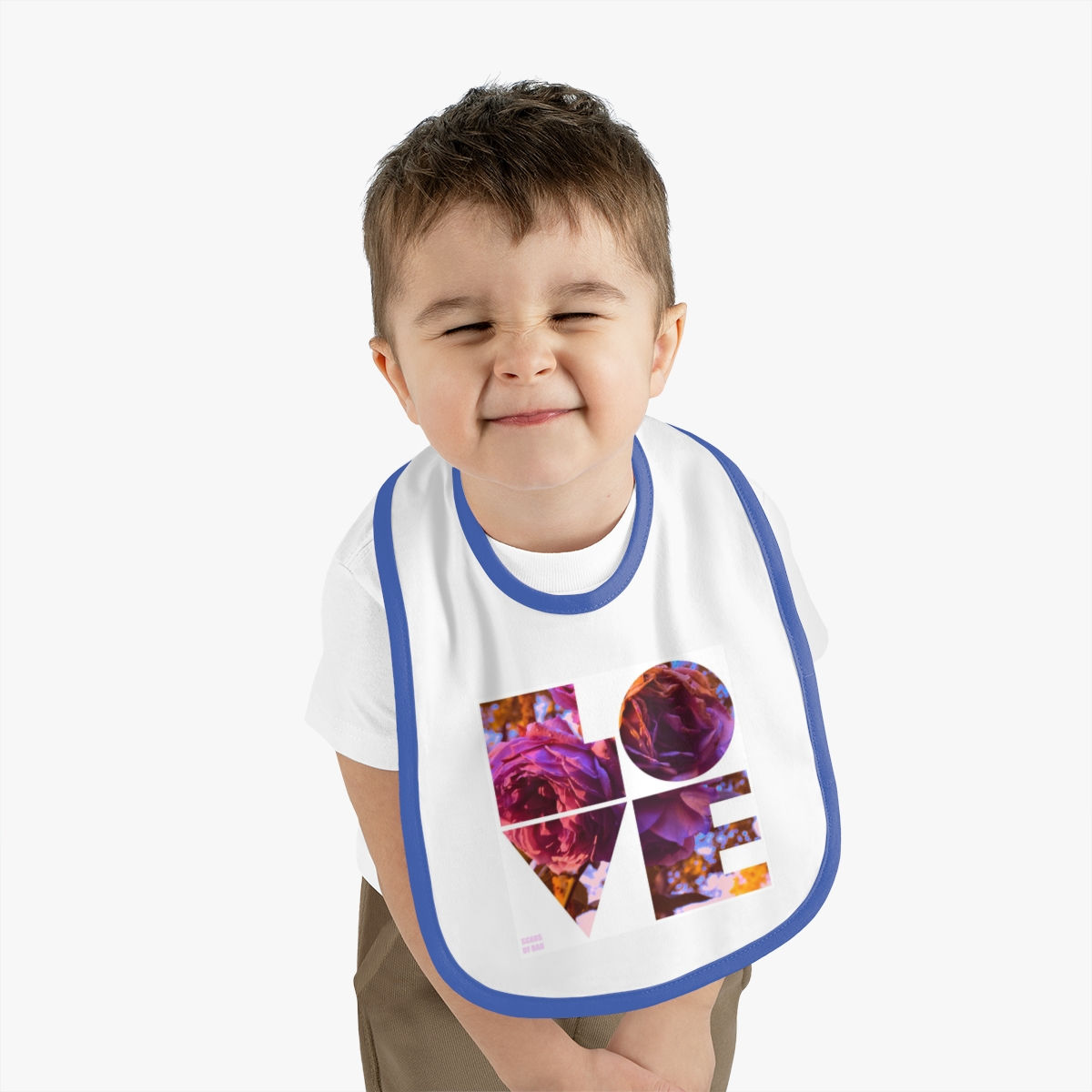 LOVE and Roses Baby Contrast Trim Jersey Bib