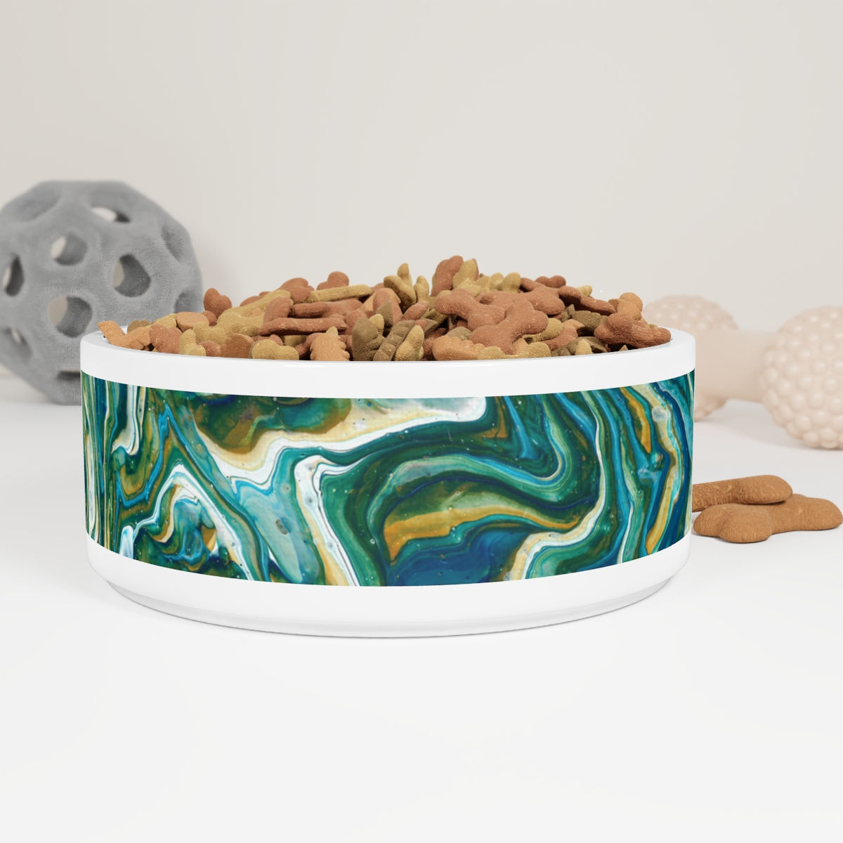 Watery Blues Design on 1 side, Plain on the other side Pet Bowl