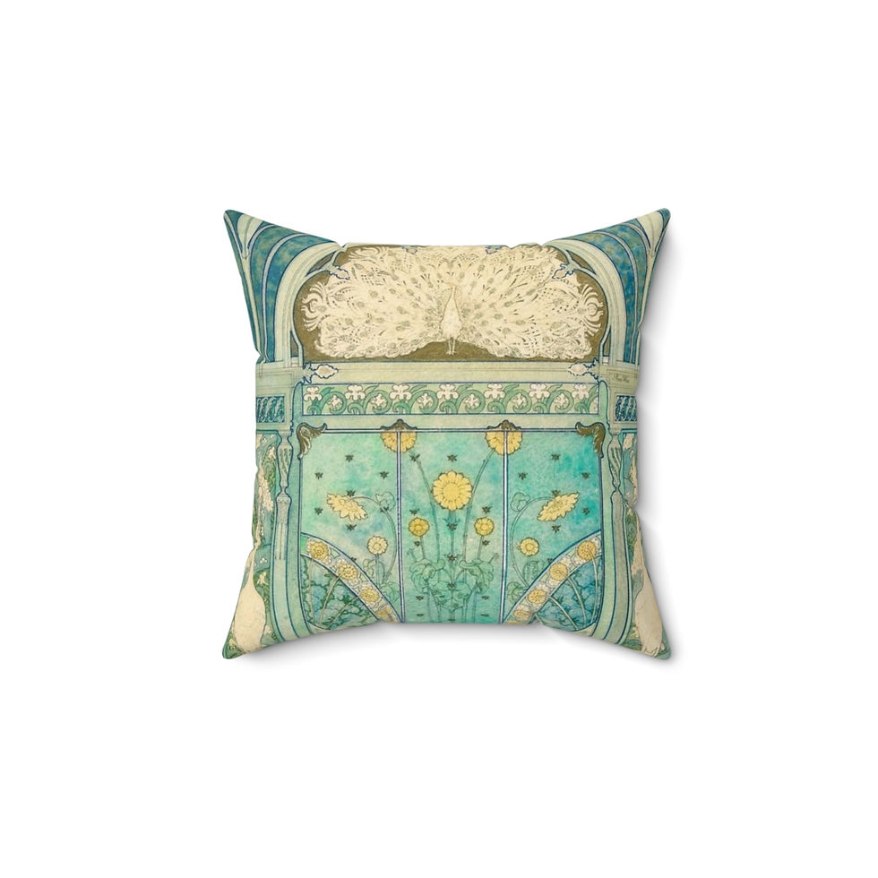 Thumbnail: Peacock and Herons Faux Suede Square Pillow (4 sizes)