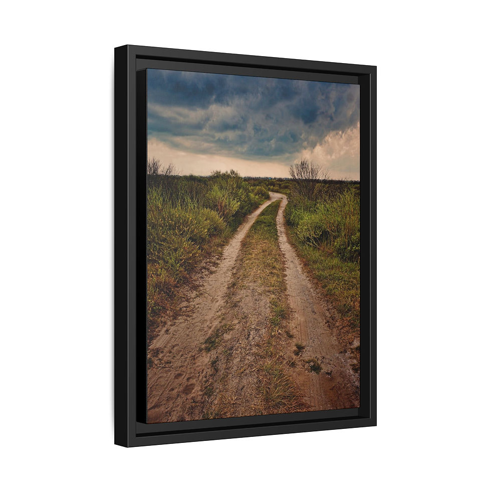 Thumbnail: Stormy Country Road Framed Matte Canvas Print — Landscape Wall Art (15 variants)