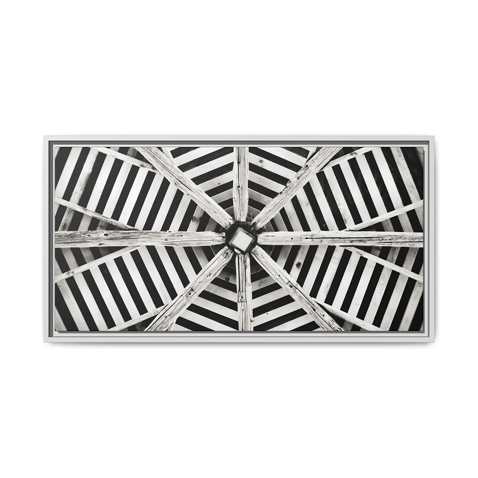 Thumbnail: Look Up - Framed Matte Canvas Print — Black & White Geometric Pattern 15 sizes