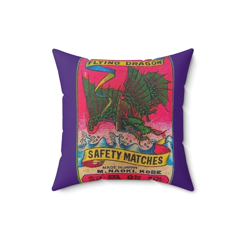 Thumbnail: Japanese (Kobe) Flying Dragon Vintage Safety Matches Polyester Pillow 4 sizes