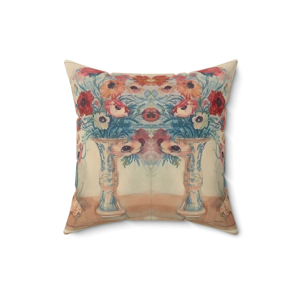 Thumbnail: Lady With Blue And White Vase - Faux Suede Square Pillow (4 sizes)