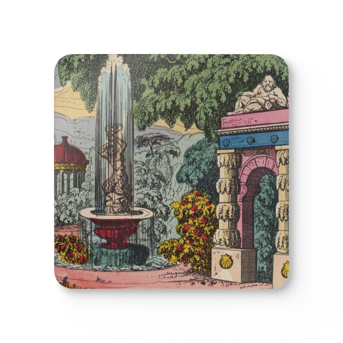 Garden Fountain Corkwood Coaster Set of 4