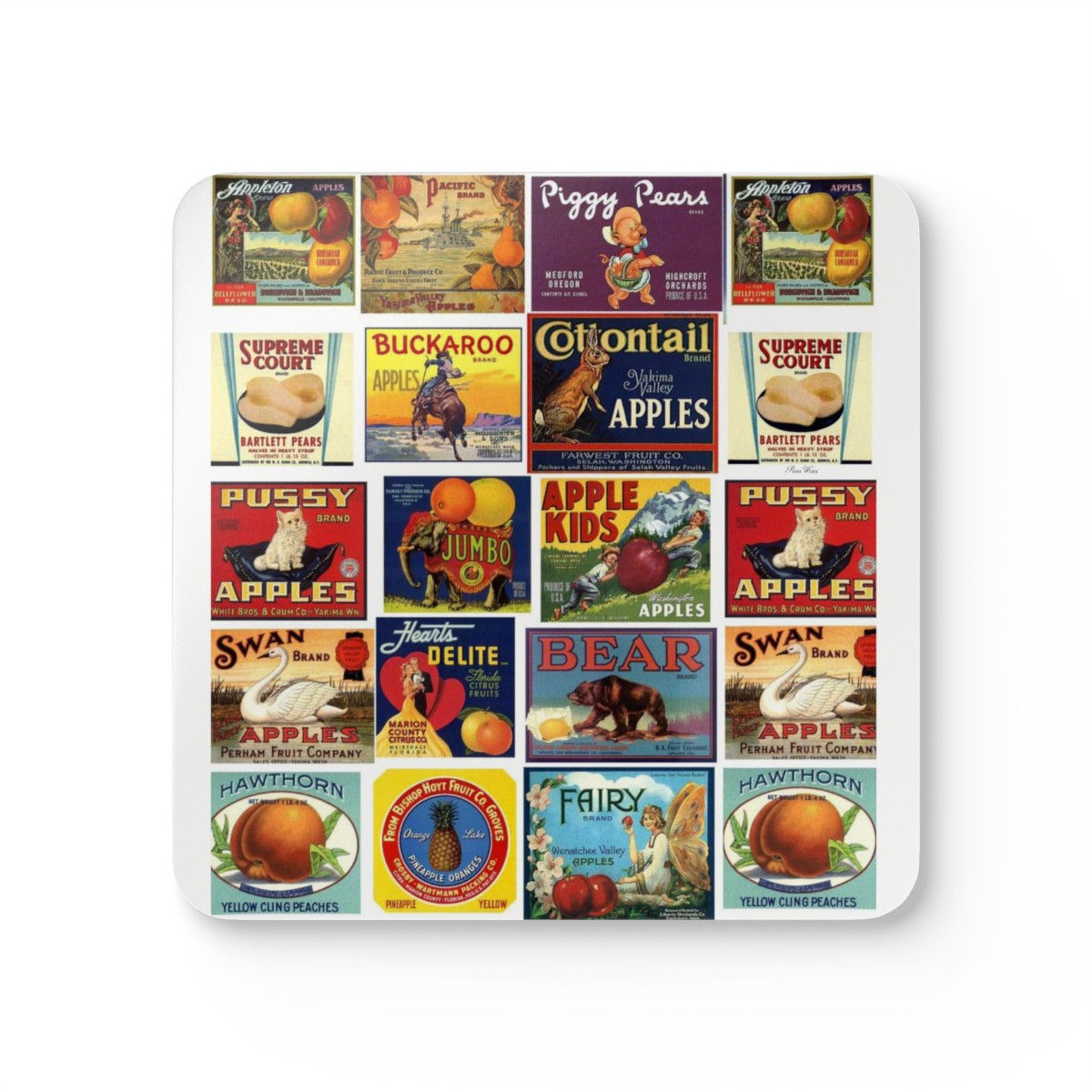 Fruit Label Corkwood Coaster Set of 4