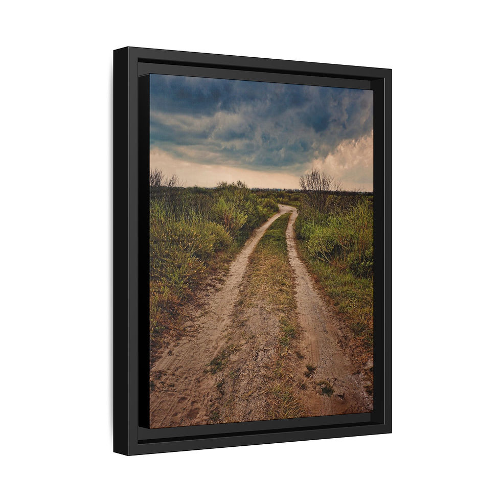 Thumbnail: Stormy Country Road Framed Matte Canvas Print — Landscape Wall Art (15 variants)