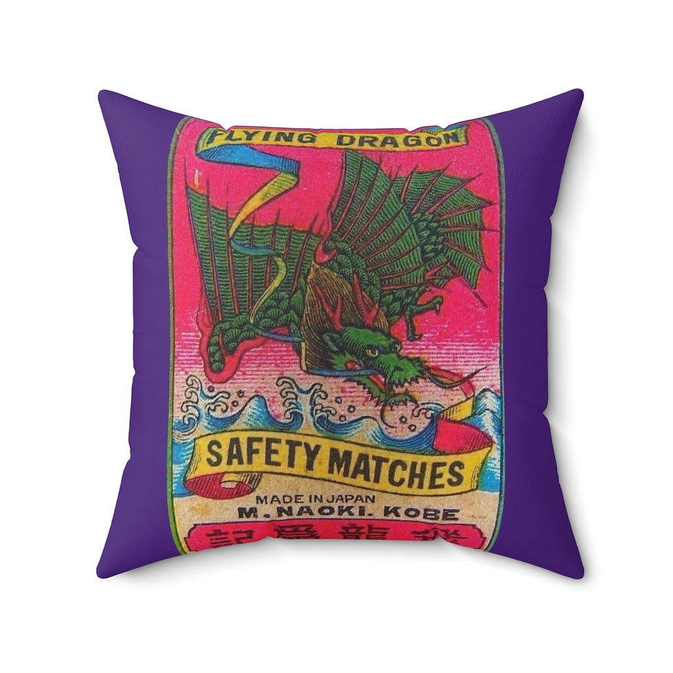 Thumbnail: Japanese (Kobe) Flying Dragon Vintage Safety Matches Polyester Pillow 4 sizes
