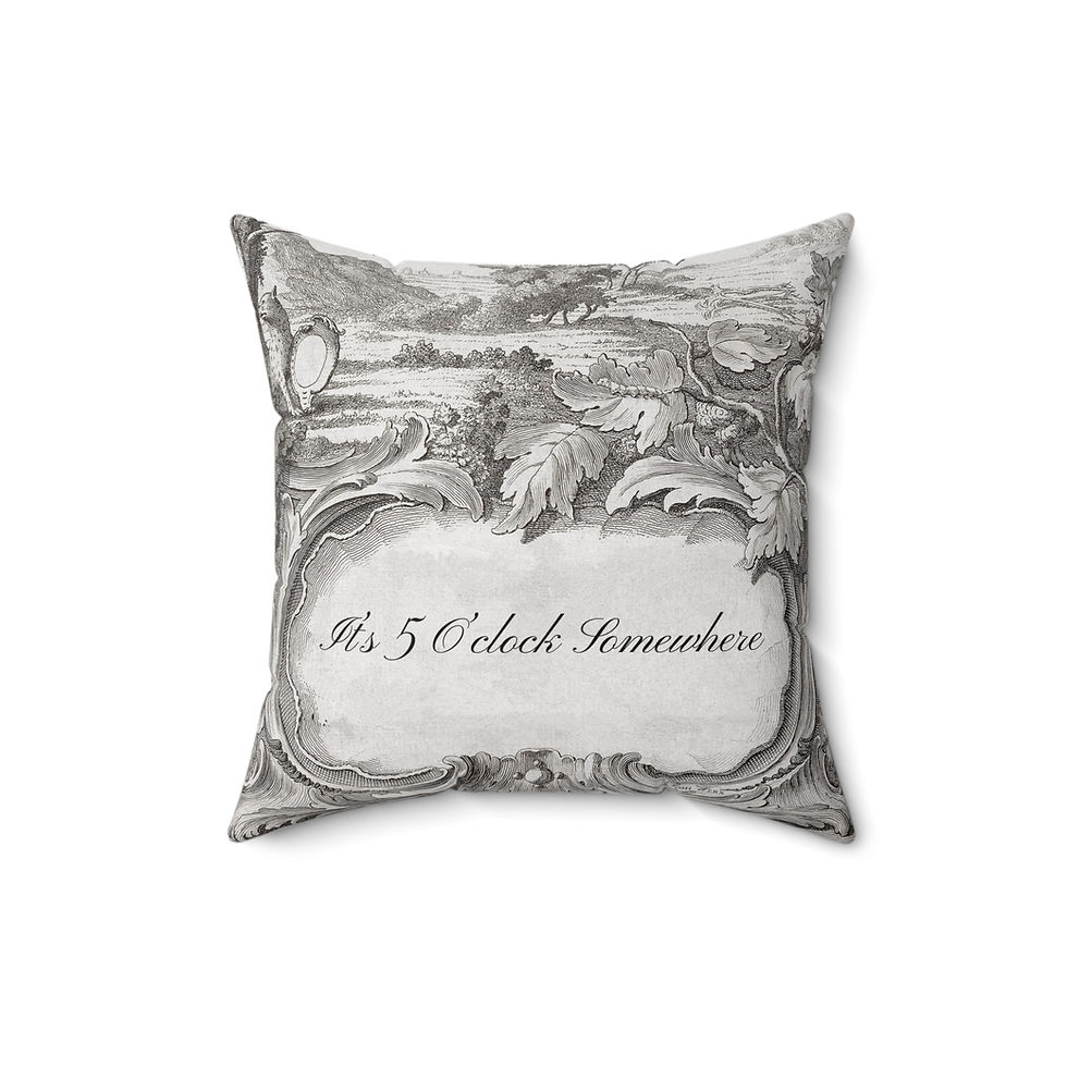 Thumbnail: French Toile w Cartouche: 5 O'Clock Somewhere - Poly Square Pillow - 4 Sizes