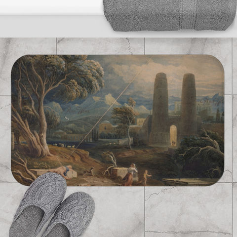 Classic Painting skillfully printed onto a bathmat in two sizes: Greens, Blues, Beiges