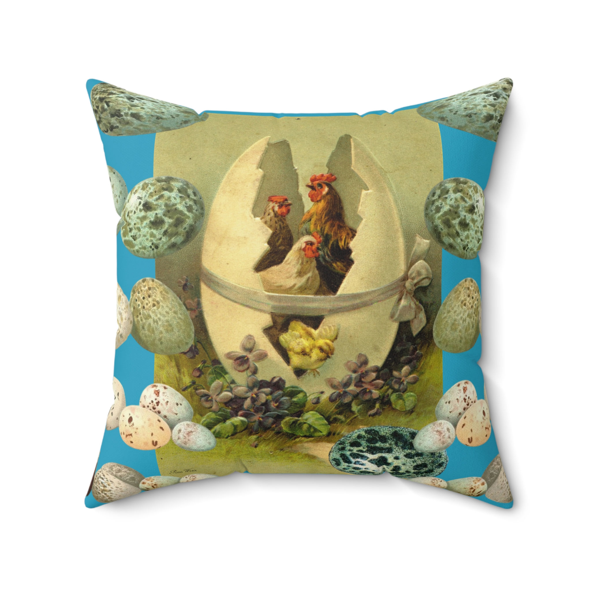 Vintage Easter Hens Inside Easter Egg Faux Suede Square Pillow - (4 sizes)