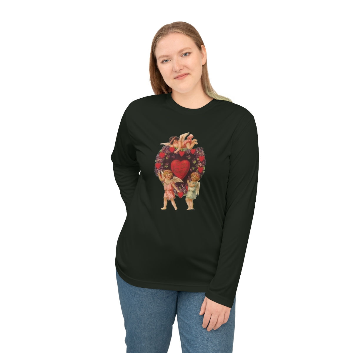 To My Valentine with Three Cupids Unisex Performance Long Sleeve Shirt (6 sizes)