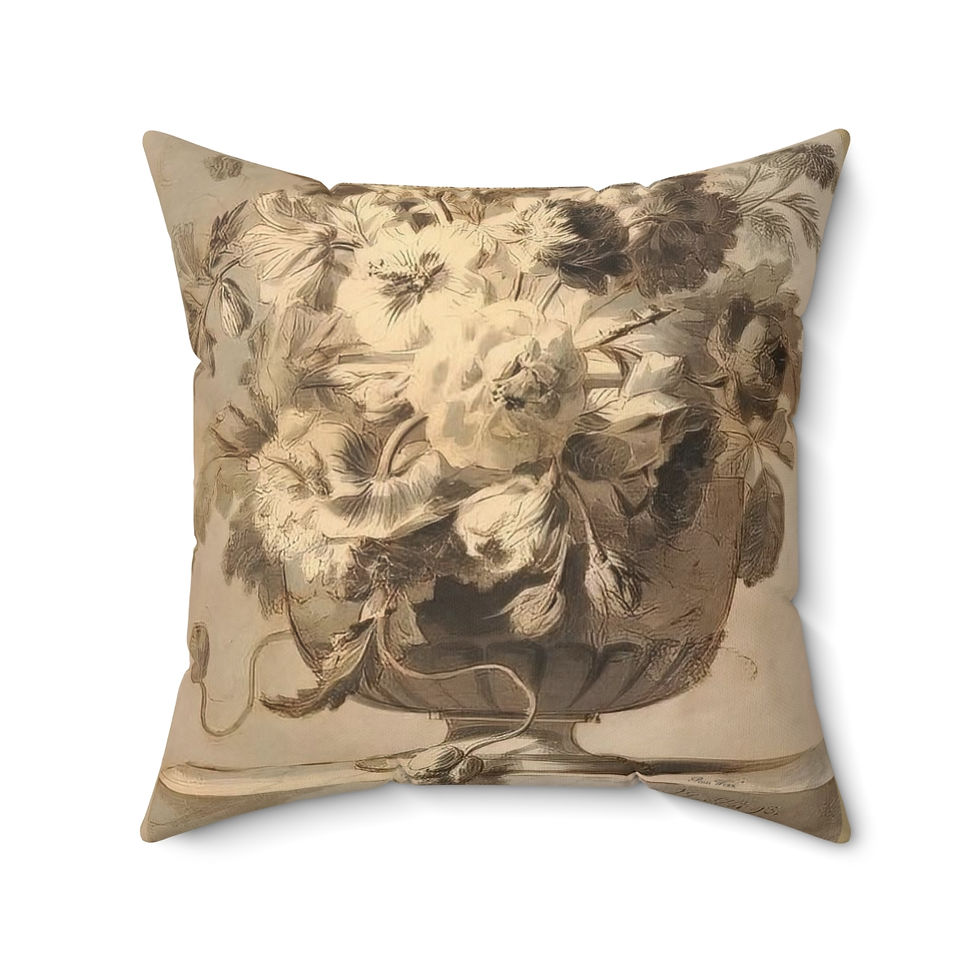 Thumbnail: Sepia Dutch Florals v.2 Faux Suede Square Pillow