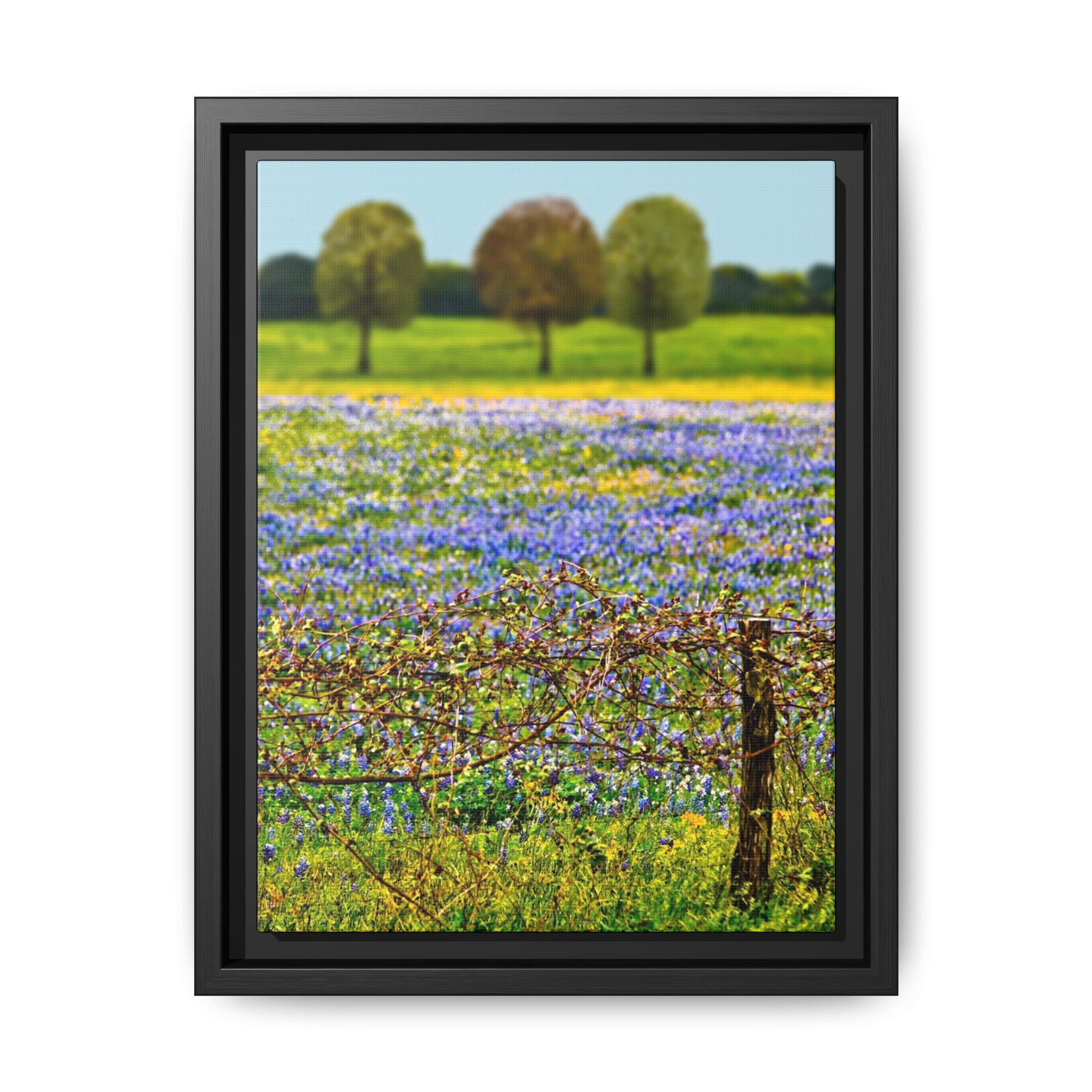 Three Trees Framed Matte Canvas Print — Wildflower Field Landscape (13 variants)
