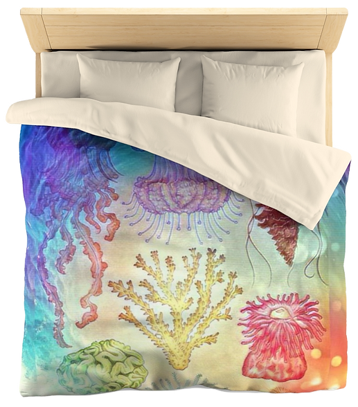 Pastel Sea Creatures Microfiber Duvet Cover
