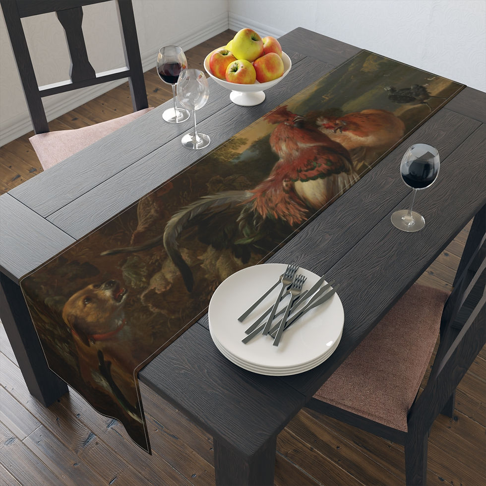 Thumbnail: Feather And Fowl Table Runner (Cotton or Poly - Your Choice) 2 variants