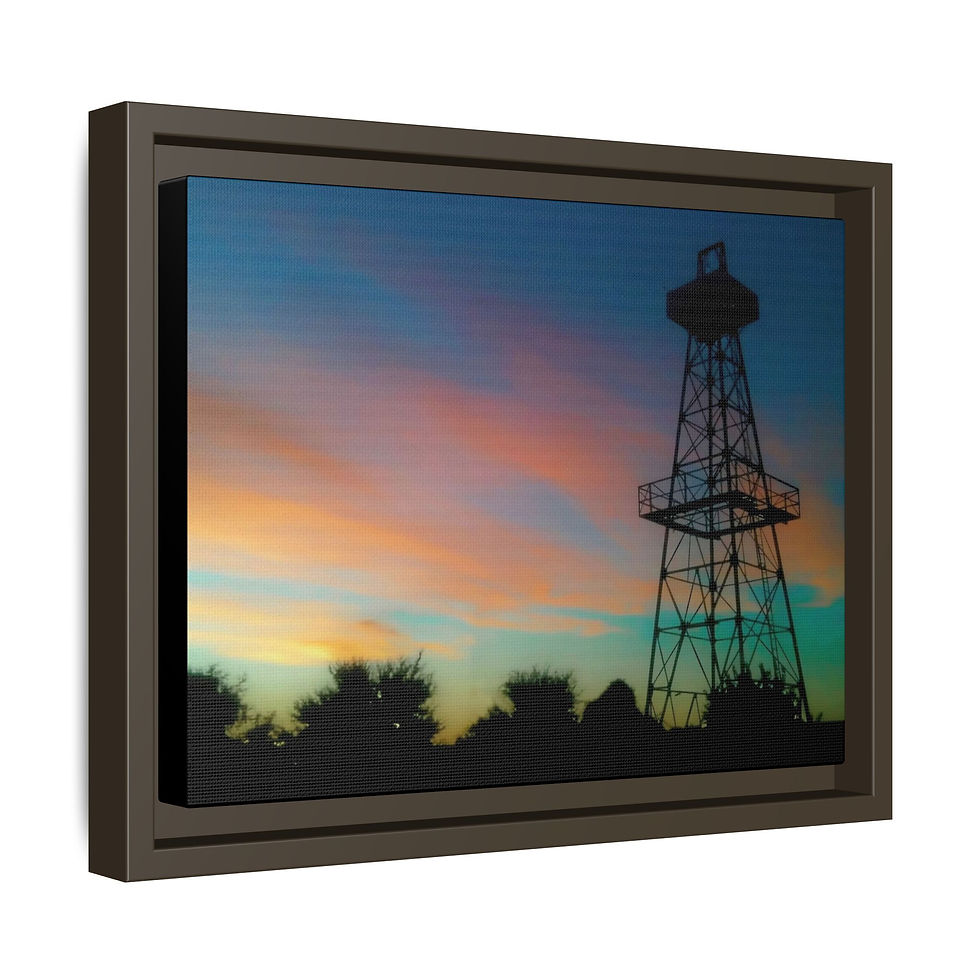 Thumbnail: Sunset Oil Derrick Matte Framed Canvas Print (5 sizes)