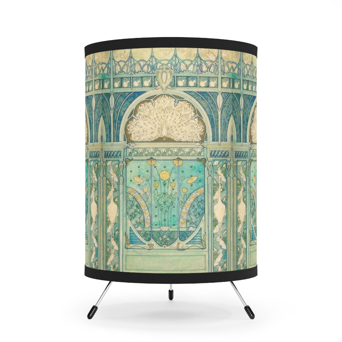 Peacock and Herons Tripod Lamp with High-Res Printed Shade, US\CA plug