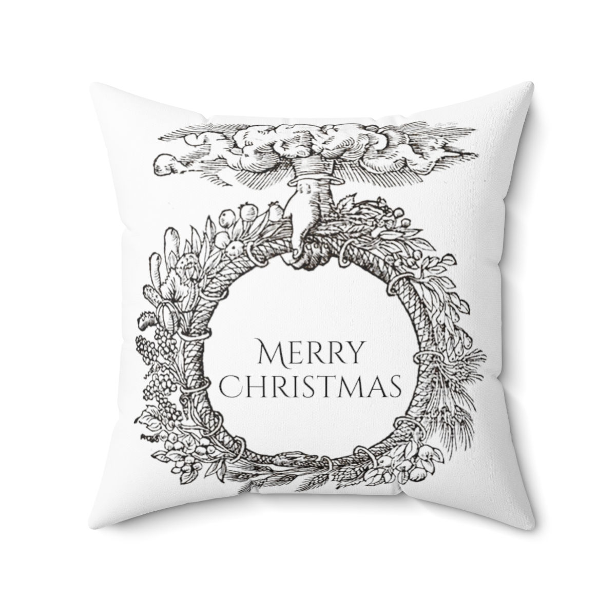 Cloud Hand Wreath - Merry Christmas Faux Suede Square Pillow (4 sizes)