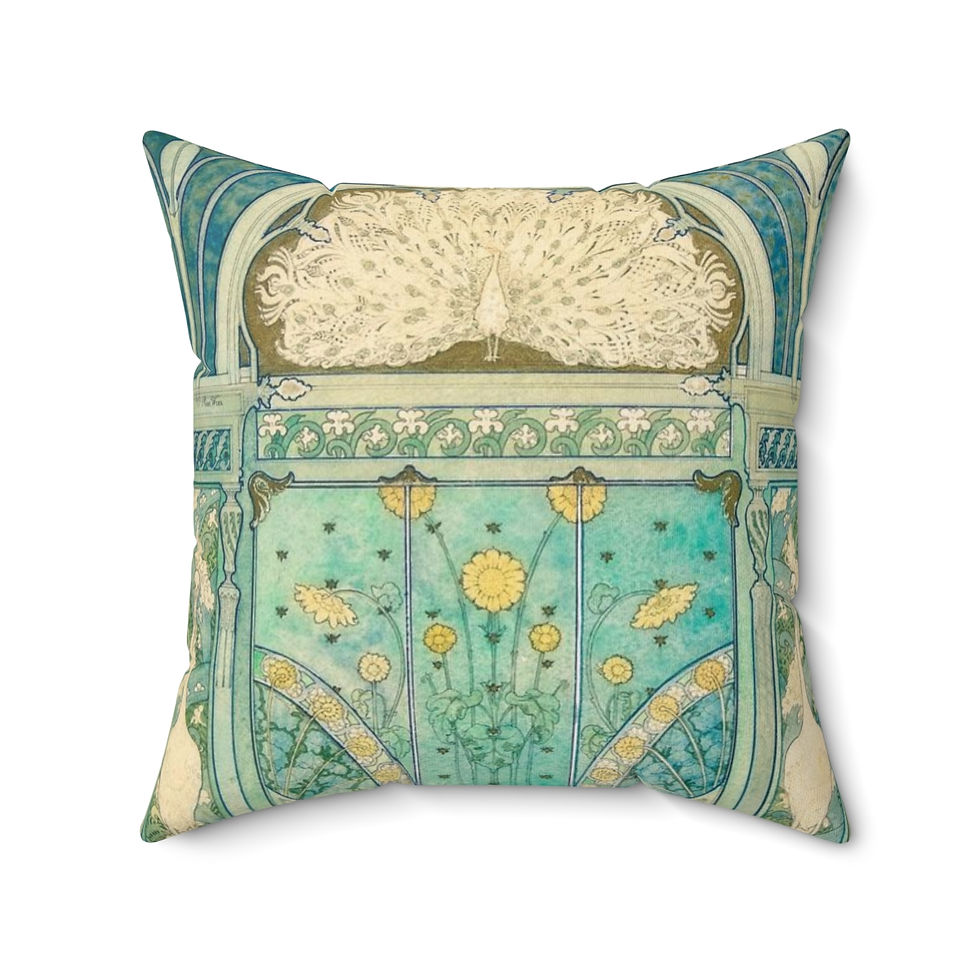 Thumbnail: Peacock and Herons Faux Suede Square Pillow (4 sizes)